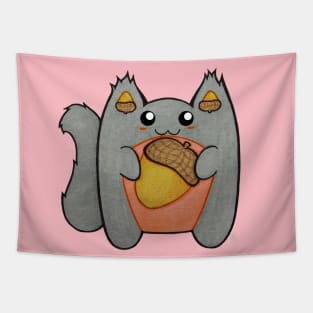 Acorn Cutie - Kawaii Grey Squirrel With an Acorn Tapestry