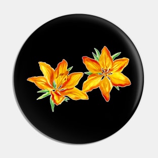 Orange Painted Watercolor Lilies Floral Pin