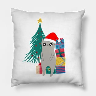 funny cute cat christmas xmas gift illustration Pillow