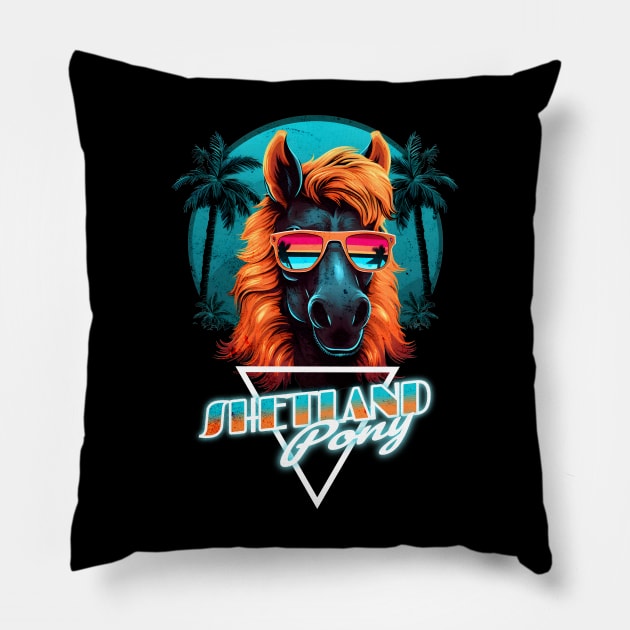 Retro Wave Shetland Pony Horse Chillout Pillow by Miami Neon Designs