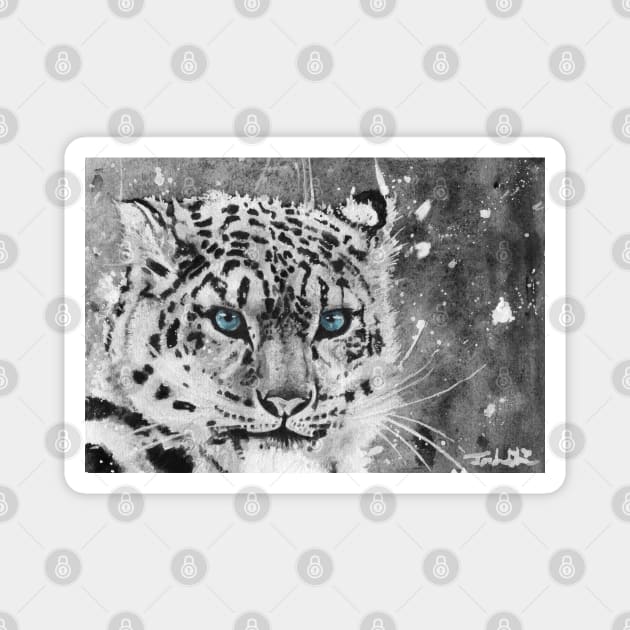 snow leopard Magnet by Jordan Oliver Art