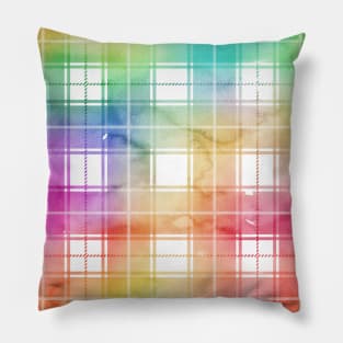 Rainbow Watercolor Tartan Plaid Check Pillow