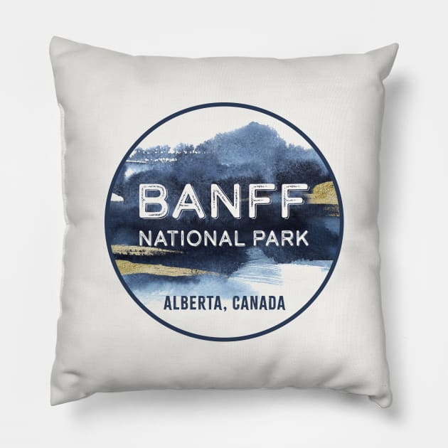 Banff National Park, Alberta Canada Watercolor Design Pillow by Pine Hill Goods