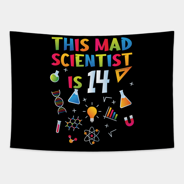 This Mad Scientist Is 14 - 14th Birthday - Science Birthday Tapestry by Peco-Designs