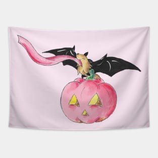 Pink Pumpkin Bat Tapestry