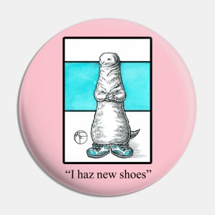 Ferret in Big Shoes - I Haz New Shoes - Black Outlined Version Pin