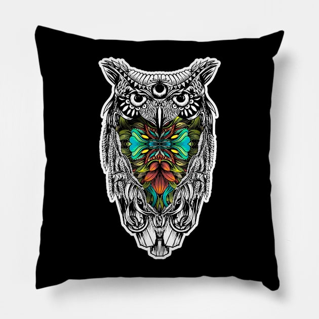 Owl color Pillow by fakeface