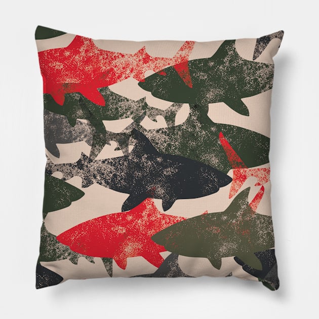 shark vintage pattern Pillow by hatem