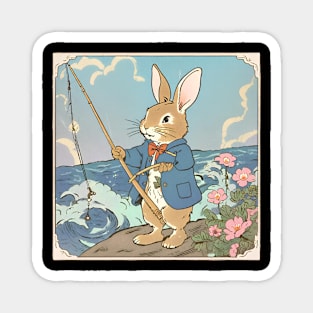 Funny Fishing Vintage Rabbit Fishermen Brown Bunny Relaxing Magnet