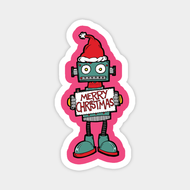 Merry Christmas - Stupid Cute Robot #1 Magnet by Sorry Frog