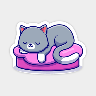 Cute Cat Sleeping On The Pillow Cartoon Magnet
