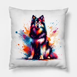 Vibrant Lapponian Herder in Splash Art Style Pillow