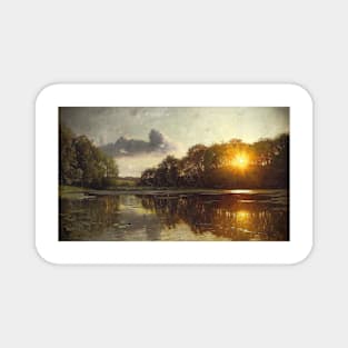 Sunset Over A Forest Lake By Peder Mørk Mønsted Digitally Enhanced Magnet