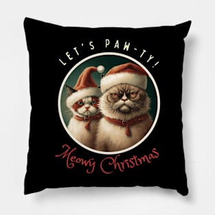 Let's Paw-Ty! Meowy Christmas. Funny Family Christmas Angry Cats With Santa Hat Pillow