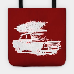 Christmas Tree on Vintage Car in Winter Tote