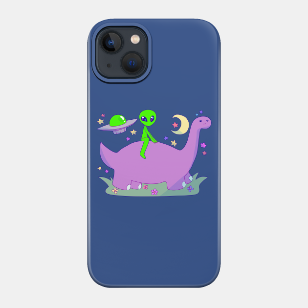 Alien Riding a Dinosaur - Alien - Phone Case