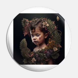 A Young Child Surrounded by A Garden of Flowers Pin