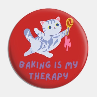 Cute Funny Cat Shirt Kitten Baking Is My Therapy Pin