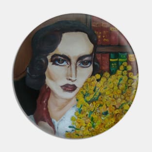 Portrait of The Retro Lady with Mimosa Pin