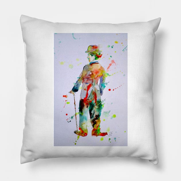 CHARLIE CHAPLIN watercolor portrait .5 Pillow by lautir