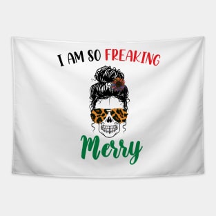 I Am Freaking Merry Mom Life Skull - Funny Christmas cheetah Glasses - Beautiful Sunflower Chetah Christmas Tapestry