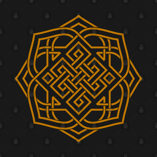 Golden Tibetan Knot Mandala by PONDERPUFFIN