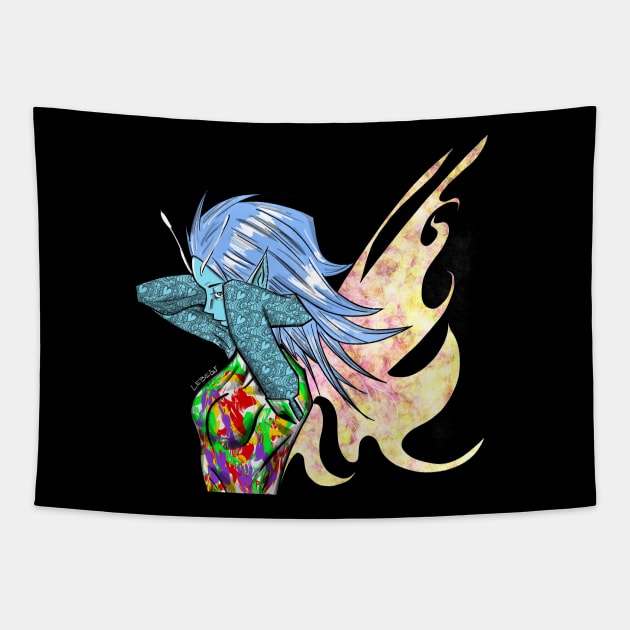 pixie pixel fairy tattoo anime girl ecopop mandala art Tapestry by jorge_lebeau