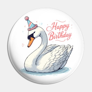 Cute Swan Happy Birthday Party Pin