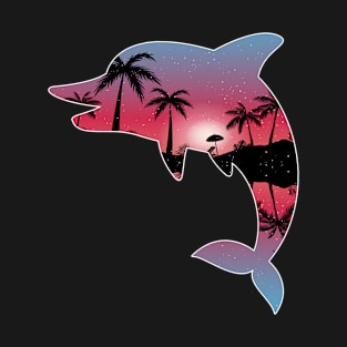 Dolphin Beautiful Sunset Beach Palm Tree T-Shirt