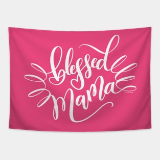 Blessed Mama White Hand Lettering Design Tapestry