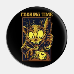 Cooking Time Cat Fish Illustration Pin