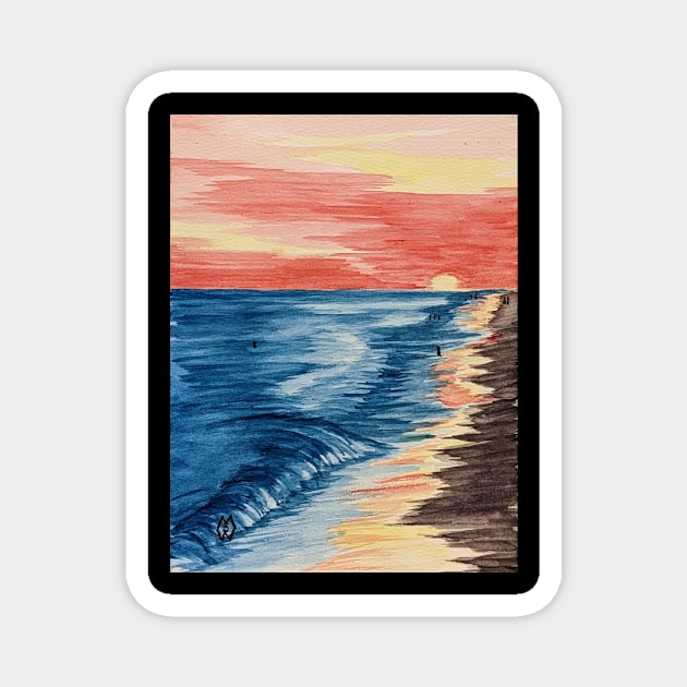 Swimmers at the beach at sunset Magnet by Matt Starr Fine Art