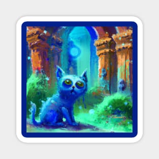 Cute Blue Cat Got Lost in the Ancient Ruins Magnet