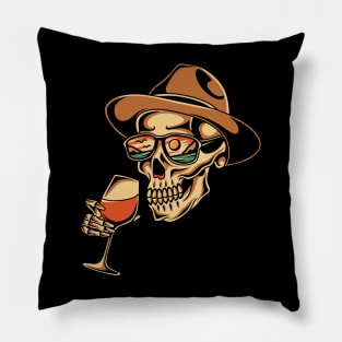 Skull drinking wine Pillow