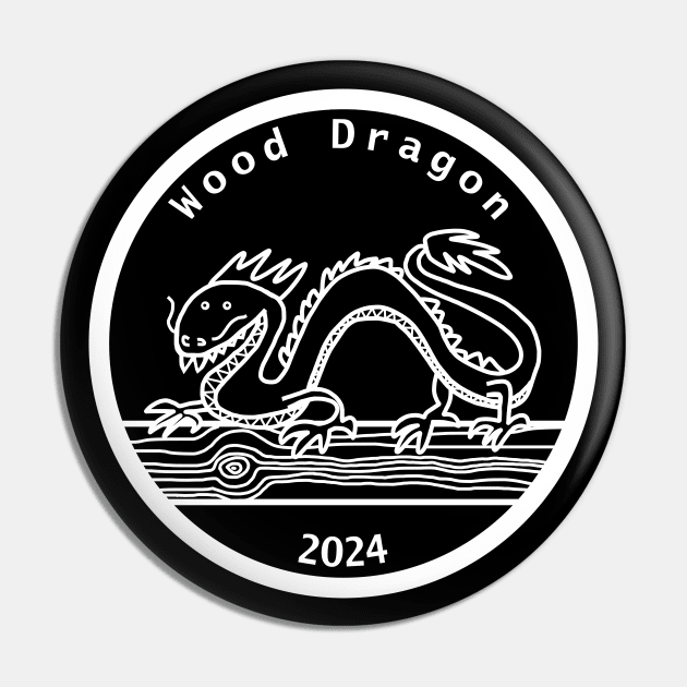 Wood Dragon 2024 Year of the Dragon White Line Pin by ellenhenryart