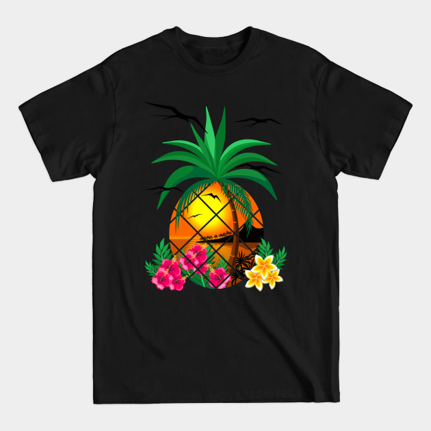 Pineapple Tropical Sunset, PalmTree and Flowers - Pineapple Tropical Sunset - T-Shirt Pineapple Tropical Sunset, PalmTree and Flowers - Pineapple Tropical Sunset - T-Shirt