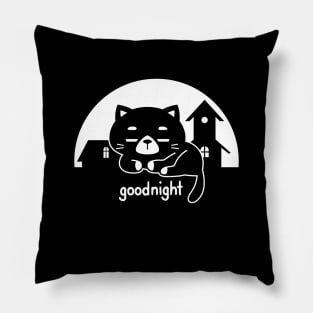 Cute black cat in the night Pillow