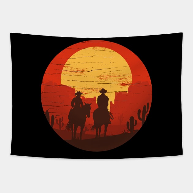 Cowboys of the Wild West - Circle Tapestry by JingleSnitch