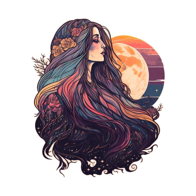 Retro Rainbow Moon Goddess by TheJadeCat