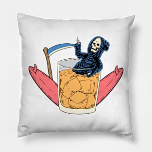 Grim Reaper Relaxing in a Glass of Ice Cubes Pillow