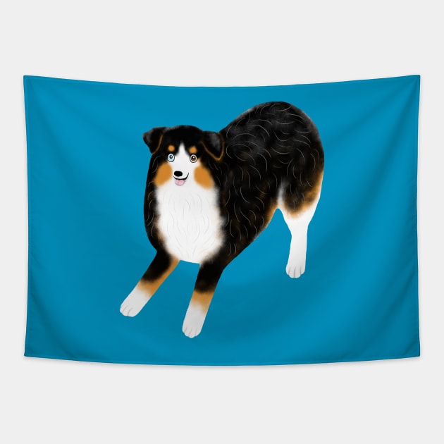 Australian Shepherd (Black Tri) Tapestry by illucalliart