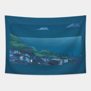 Night at Seaside Hill Japan Tapestry