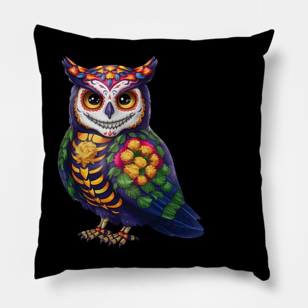 Day Of The Dead Owl Pillow by Florian Sallo