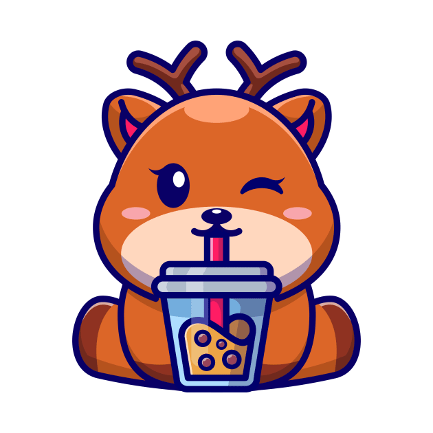 Cute deer drinking boba milk tea cartoon by Wawadzgnstuff