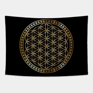 Flower of Life Sacred Geometry Gold Metal Tapestry