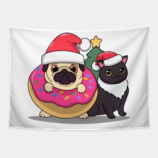 Dog and cats dressed as Christmas Tapestry