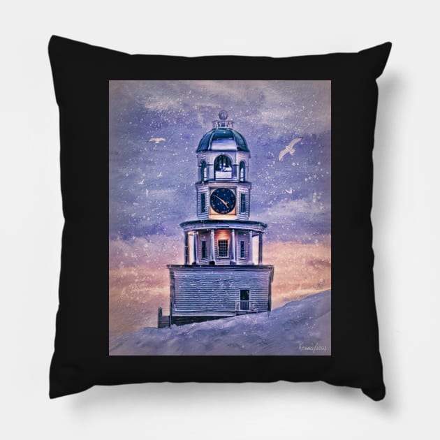Snowy Winter's Day For Town Clock Pillow by kenmo