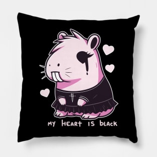 Pink Goth Capybara Cries My Heart Is Black Funny Guinea Pig Pillow