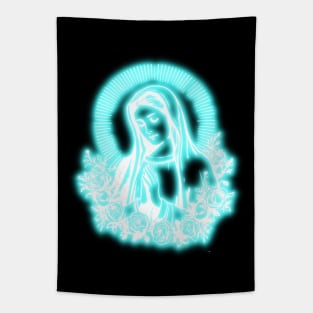 Blue Neon Virgin Mary Tapestry