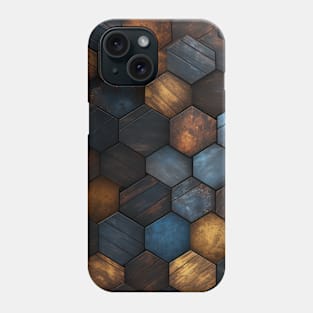 Geometric Timber: Crystalline Hexagons in Amber and Blue Phone Case